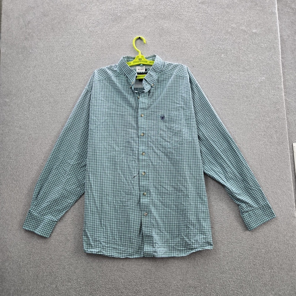 Ariat Men Button Up Shirt XXL Green Embroidered Plaid Pro Series Mesh Outdoor